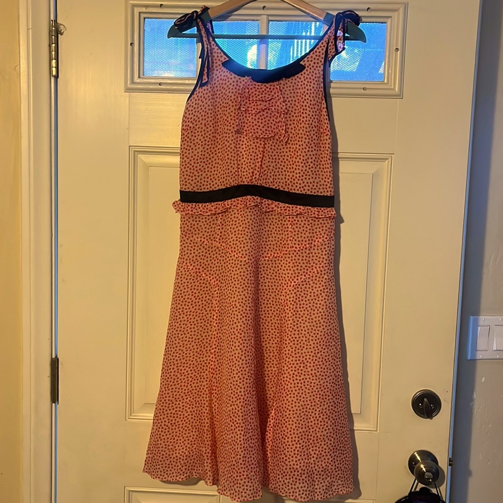 ♥️ MARC JACOBS ♥️ 💯 Silk Sleeveless Dress White & Red Polka Dot Ruffles 2 XS